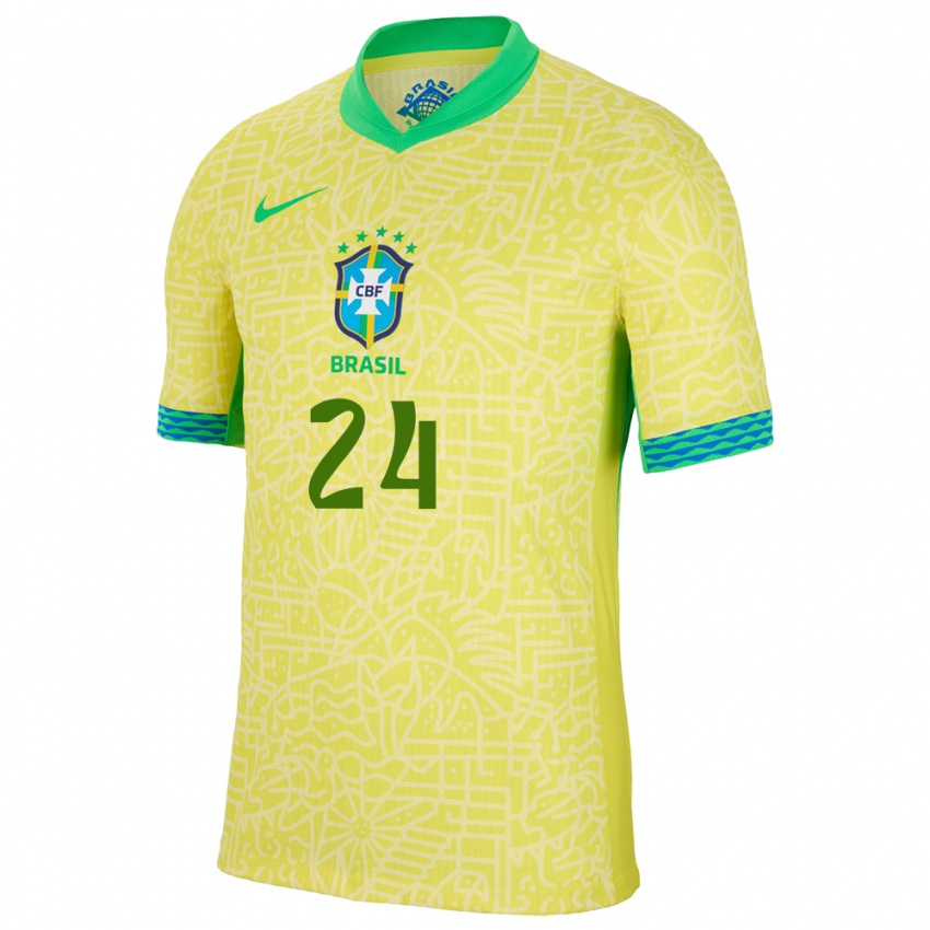 Homem Camisola Brasil Roberto Firmino #24 Amarelo Principal 24-26 Camisa Brasil