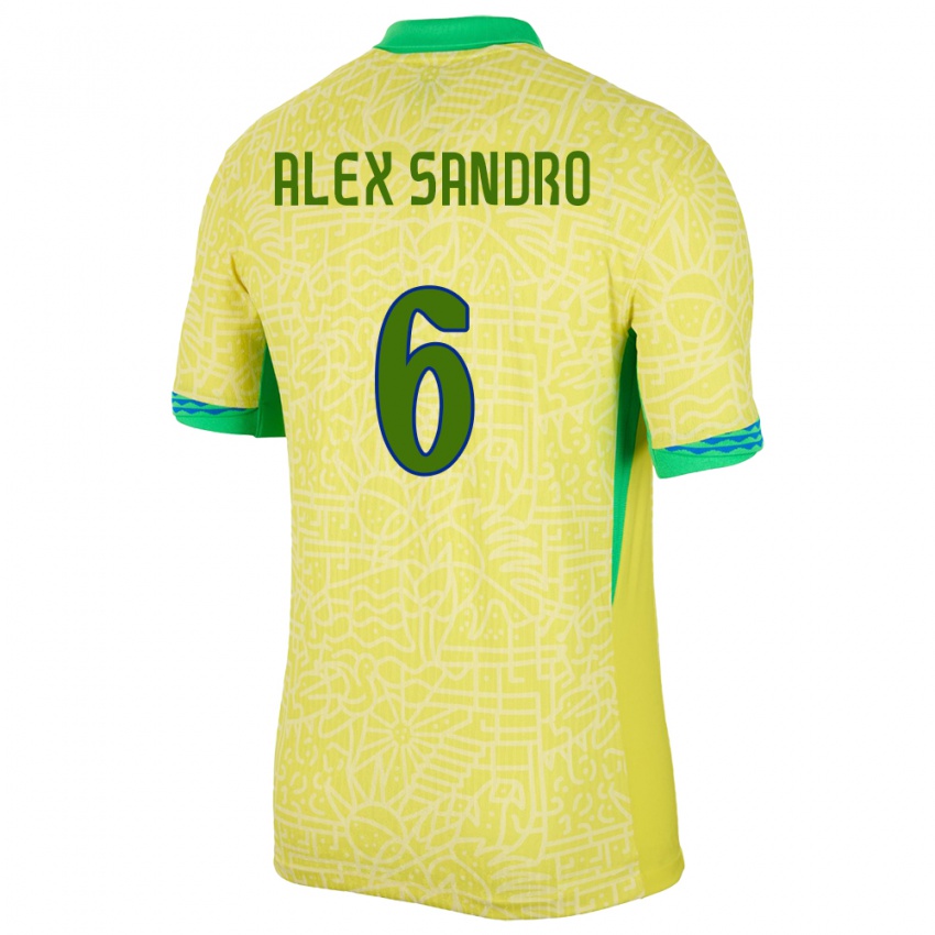 Homem Camisola Brasil Alex Sandro #6 Amarelo Principal 24-26 Camisa Brasil
