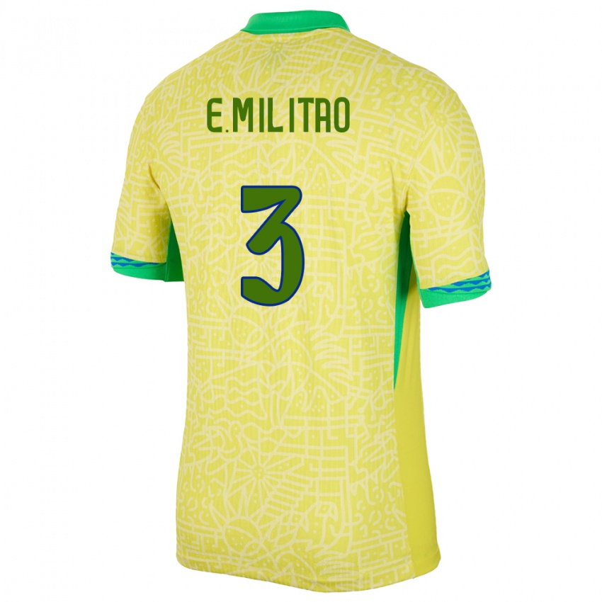 Homem Camisola Brasil Eder Militao #3 Amarelo Principal 24-26 Camisa Brasil