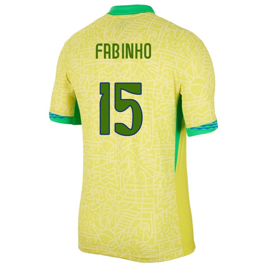 Homem Camisola Brasil Fabinho #15 Amarelo Principal 24-26 Camisa Brasil