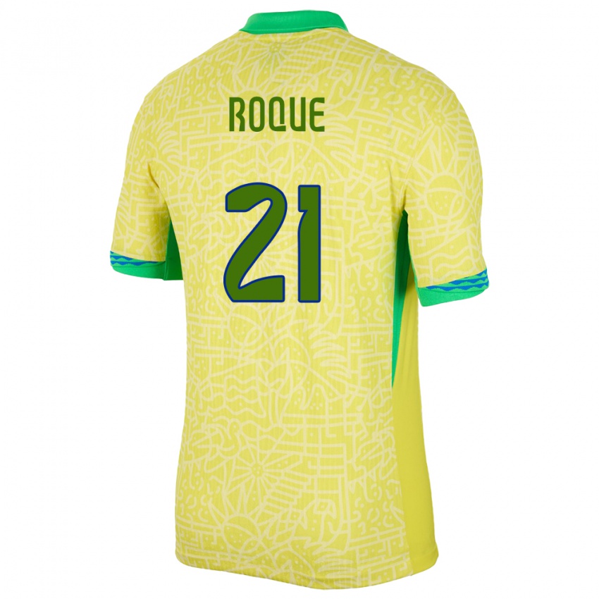 Homem Camisola Brasil Vitor Roque #21 Amarelo Principal 24-26 Camisa Brasil