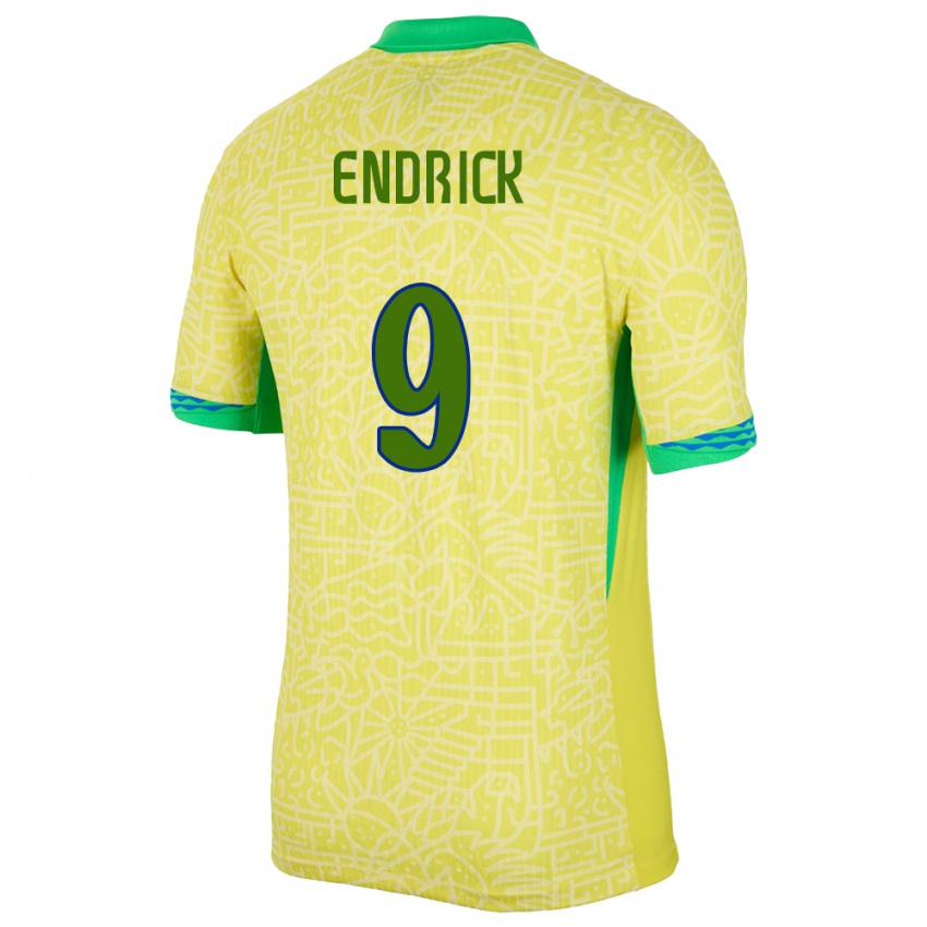 Homem Camisola Brasil Endrick #9 Amarelo Principal 24-26 Camisa Brasil