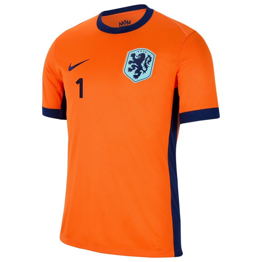 Homem Camisola Países Baixos Remko Pasveer #1 Laranja Principal 24-26 Camisa Brasil