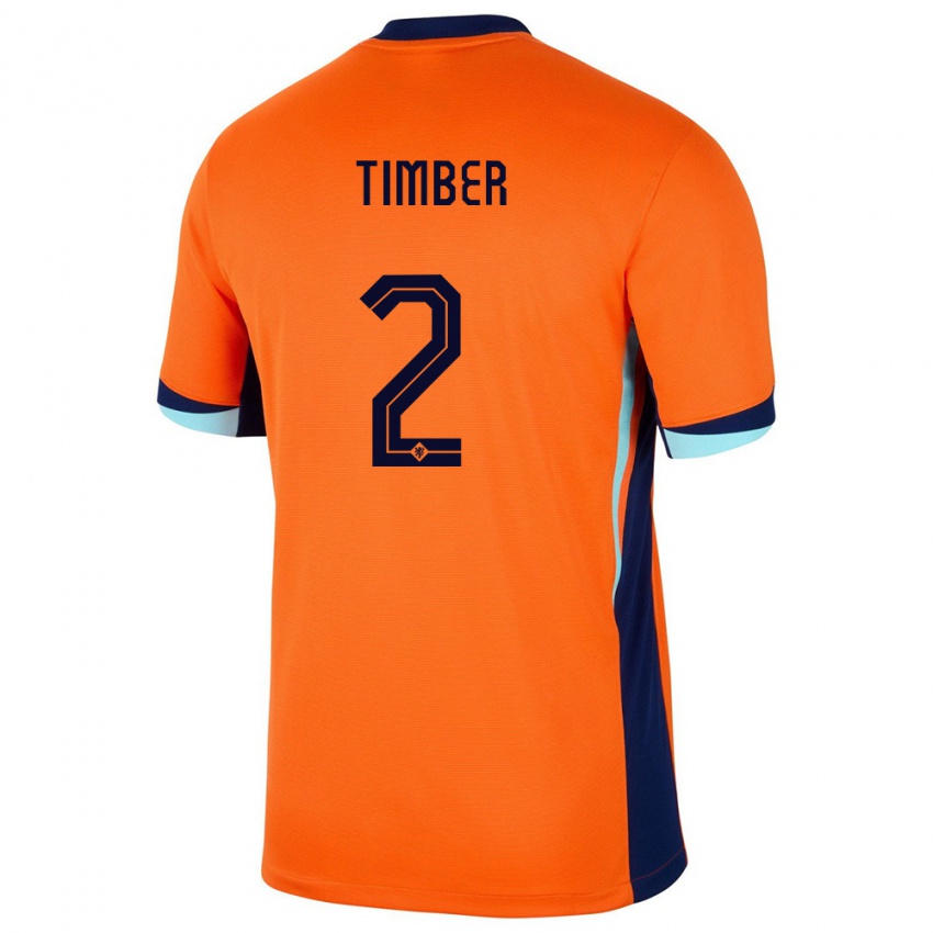 Homem Camisola Países Baixos Jurrien Timber #2 Laranja Principal 24-26 Camisa Brasil