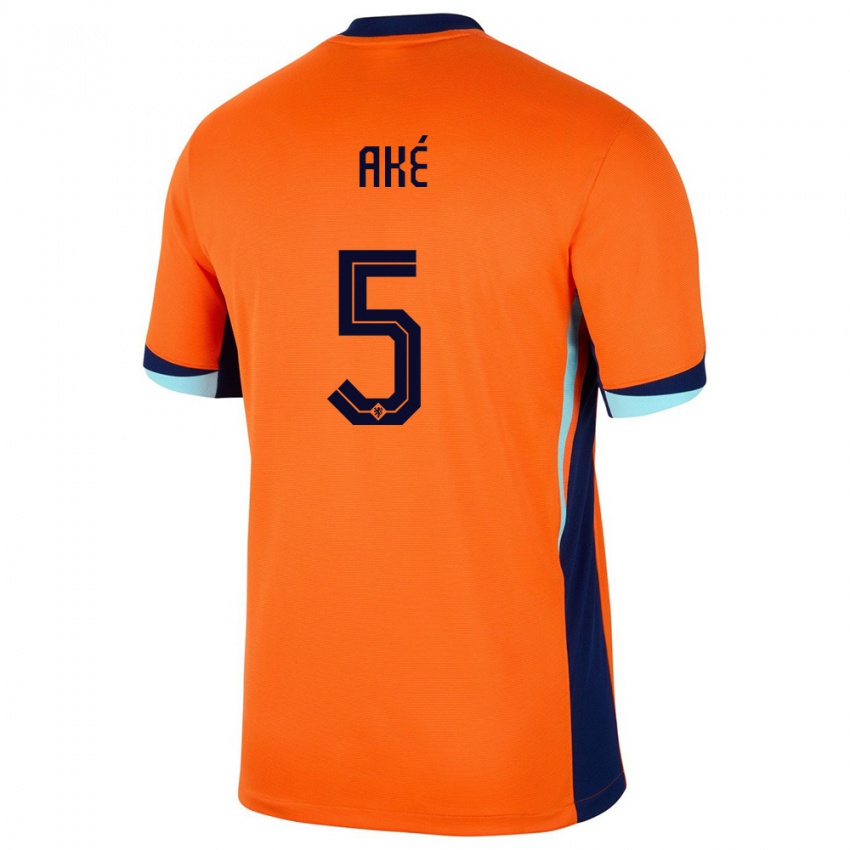 Homem Camisola Países Baixos Nathan Ake #5 Laranja Principal 24-26 Camisa Brasil