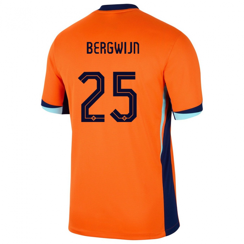 Homem Camisola Países Baixos Steven Bergwijn #25 Laranja Principal 24-26 Camisa Brasil