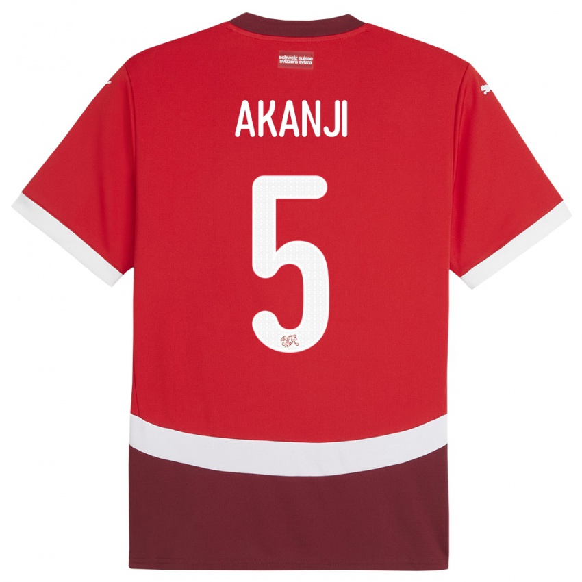 Homem Camisola Suiça Manuel Akanji #5 Vermelho Principal 24-26 Camisa Brasil