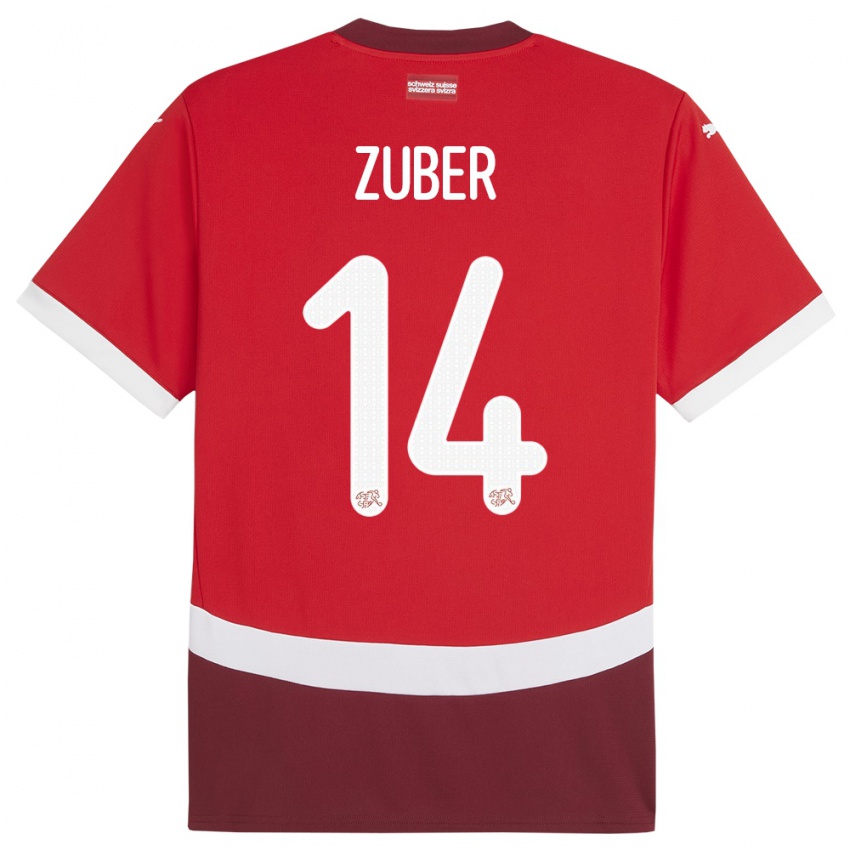 Homem Camisola Suiça Steven Zuber #14 Vermelho Principal 24-26 Camisa Brasil