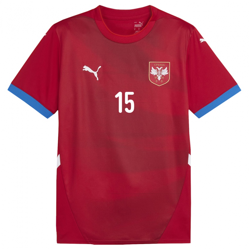 Homem Camisola Sérvia Srdjan Babic #15 Vermelho Principal 24-26 Camisa Brasil