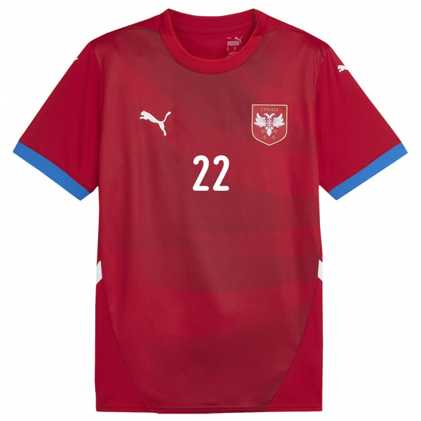 Homem Camisola Sérvia Sasa Lukic #22 Vermelho Principal 24-26 Camisa Brasil