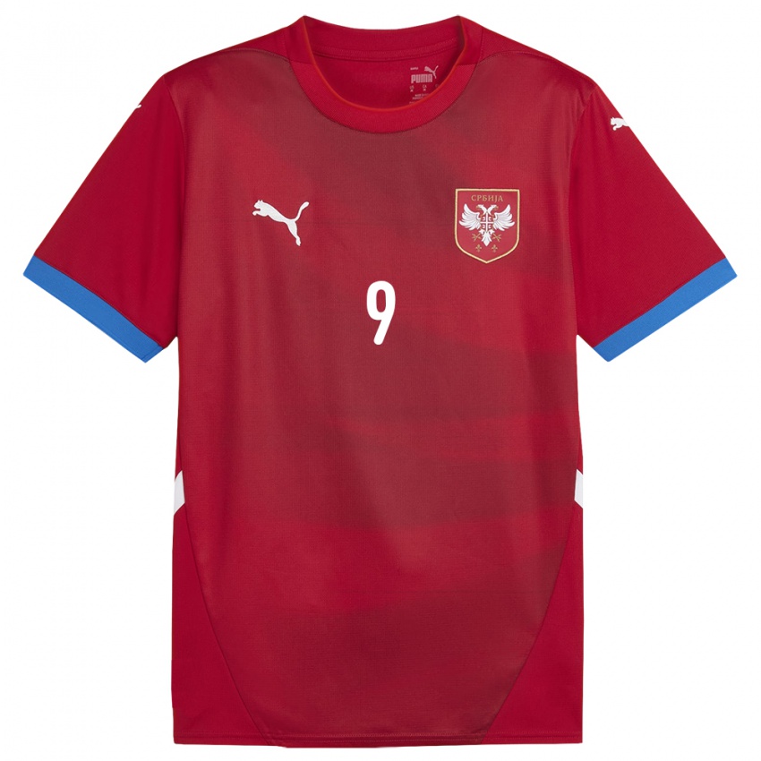 Homem Camisola Sérvia Aleksandar Mitrovic #9 Vermelho Principal 24-26 Camisa Brasil