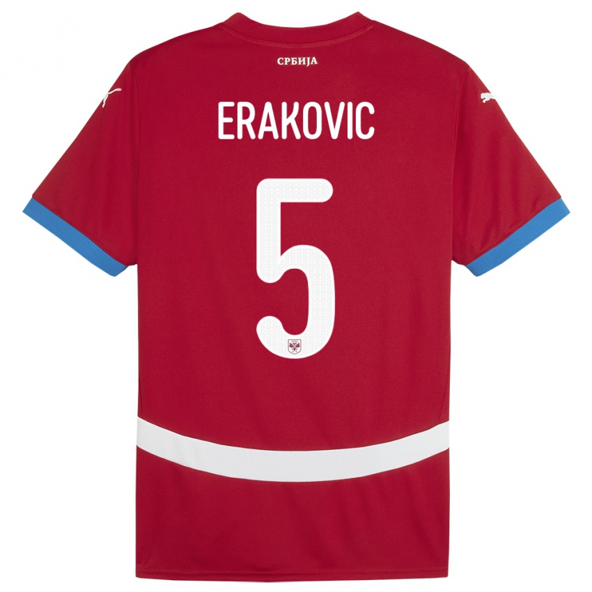 Homem Camisola Sérvia Strahinja Erakovic #5 Vermelho Principal 24-26 Camisa Brasil