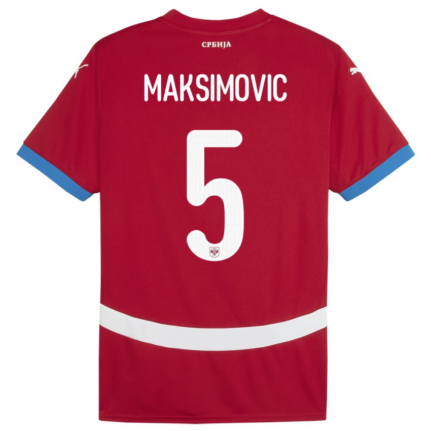 Homem Camisola Sérvia Nemanja Maksimovic #5 Vermelho Principal 24-26 Camisa Brasil