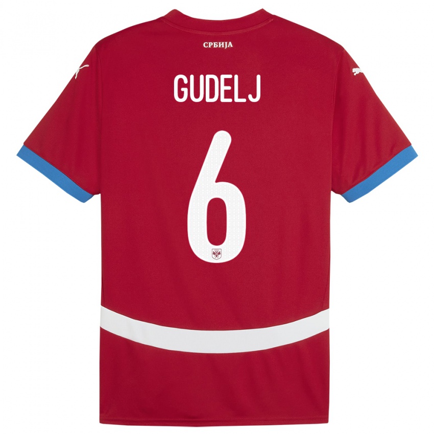 Homem Camisola Sérvia Nemanja Gudelj #6 Vermelho Principal 24-26 Camisa Brasil