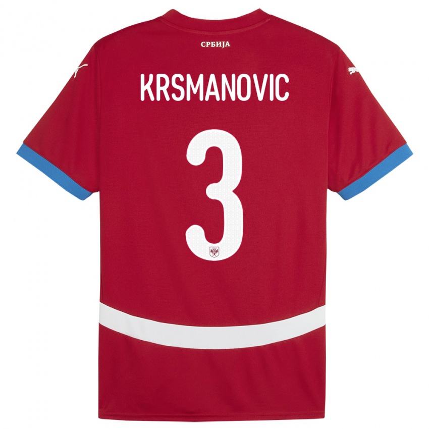 Homem Camisola Sérvia Nemanja Krsmanovic #3 Vermelho Principal 24-26 Camisa Brasil