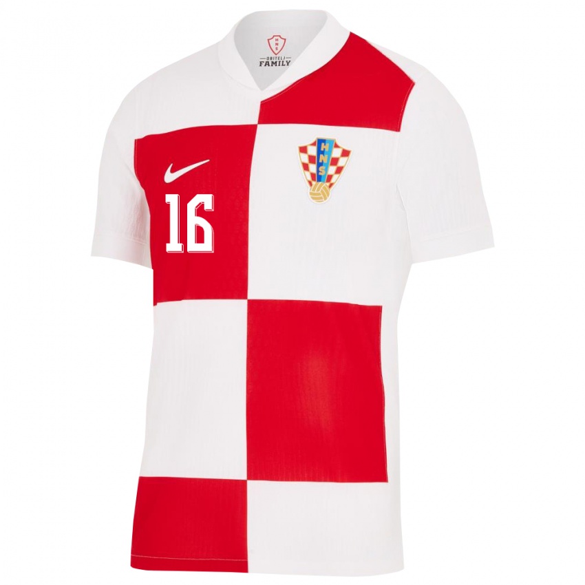 Homem Camisola Croácia Ante Budimir #16 Branco Vermelho Principal 24-26 Camisa Brasil