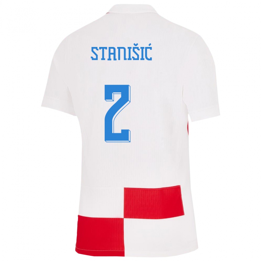 Homem Camisola Croácia Josip Stanisic #2 Branco Vermelho Principal 24-26 Camisa Brasil