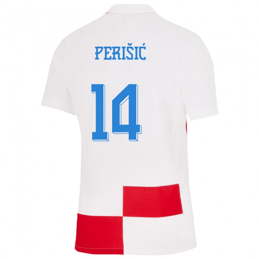 Homem Camisola Croácia Ivan Perisic #14 Branco Vermelho Principal 24-26 Camisa Brasil