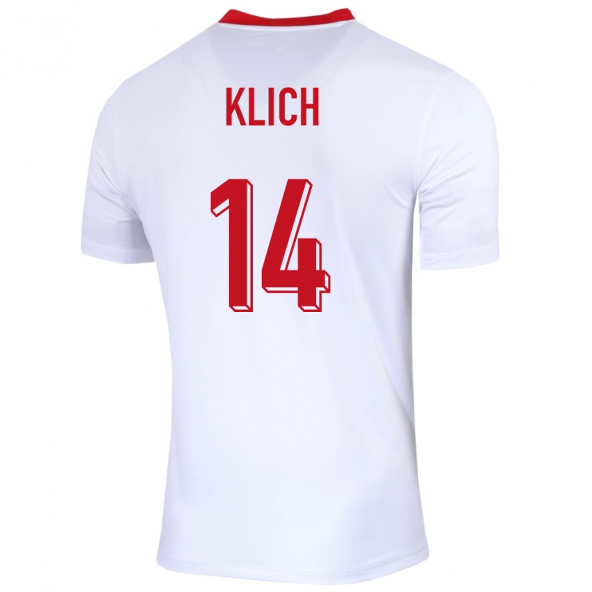 Homem Camisola Polónia Mateusz Klich #14 Branco Principal 24-26 Camisa Brasil