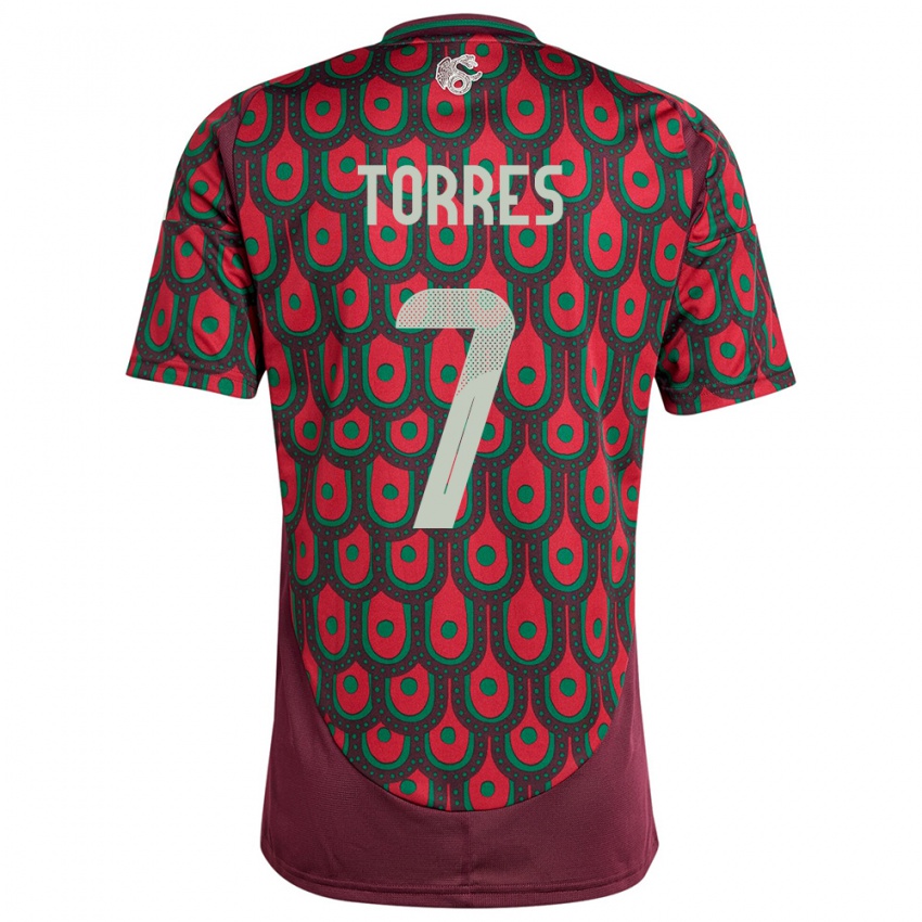 Homem Camisola México Christian Torres #7 Marrom Principal 24-26 Camisa Brasil