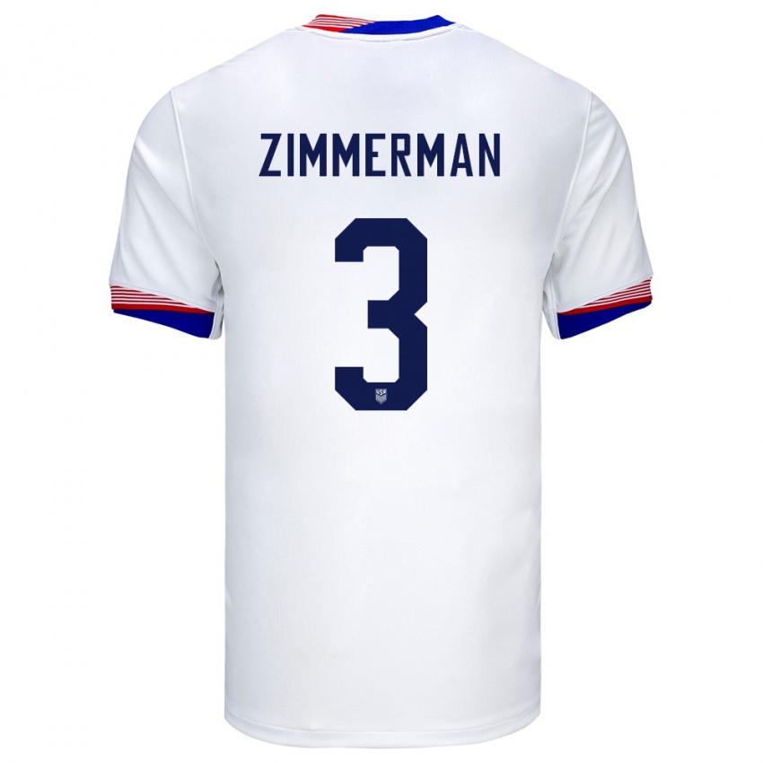 Homem Camisola Estados Unidos Walker Zimmerman #3 Branco Principal 24-26 Camisa Brasil