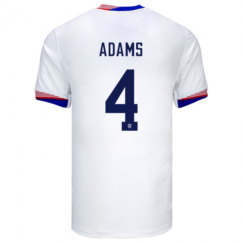 Homem Camisola Estados Unidos Tyler Adams #4 Branco Principal 24-26 Camisa Brasil