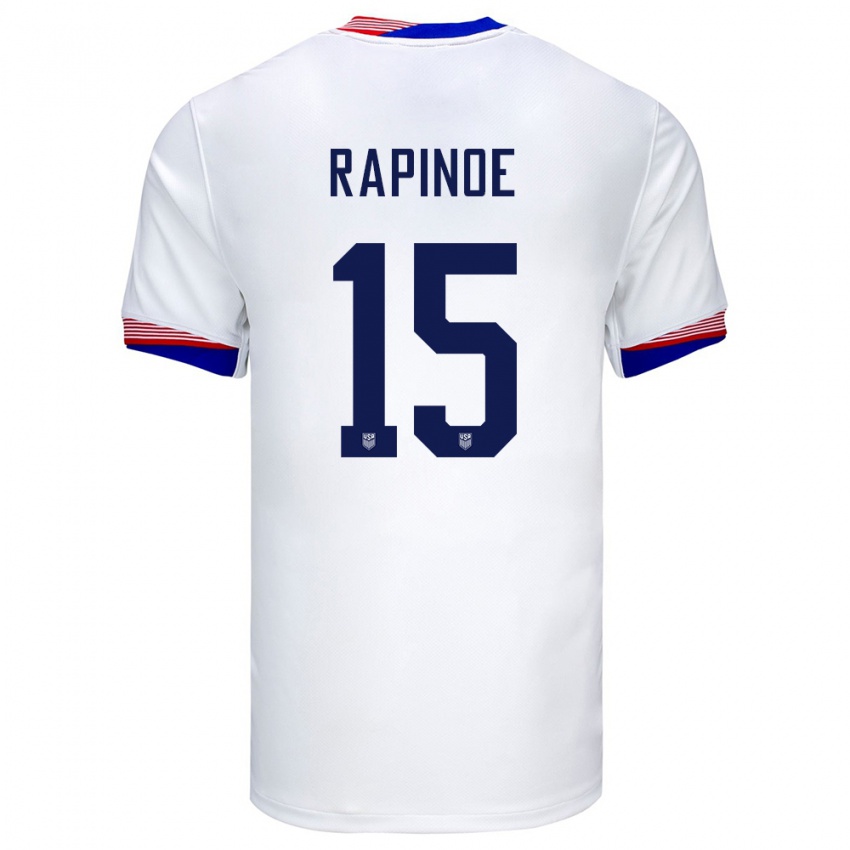 Homem Camisola Estados Unidos Megan Rapinoe #15 Branco Principal 24-26 Camisa Brasil