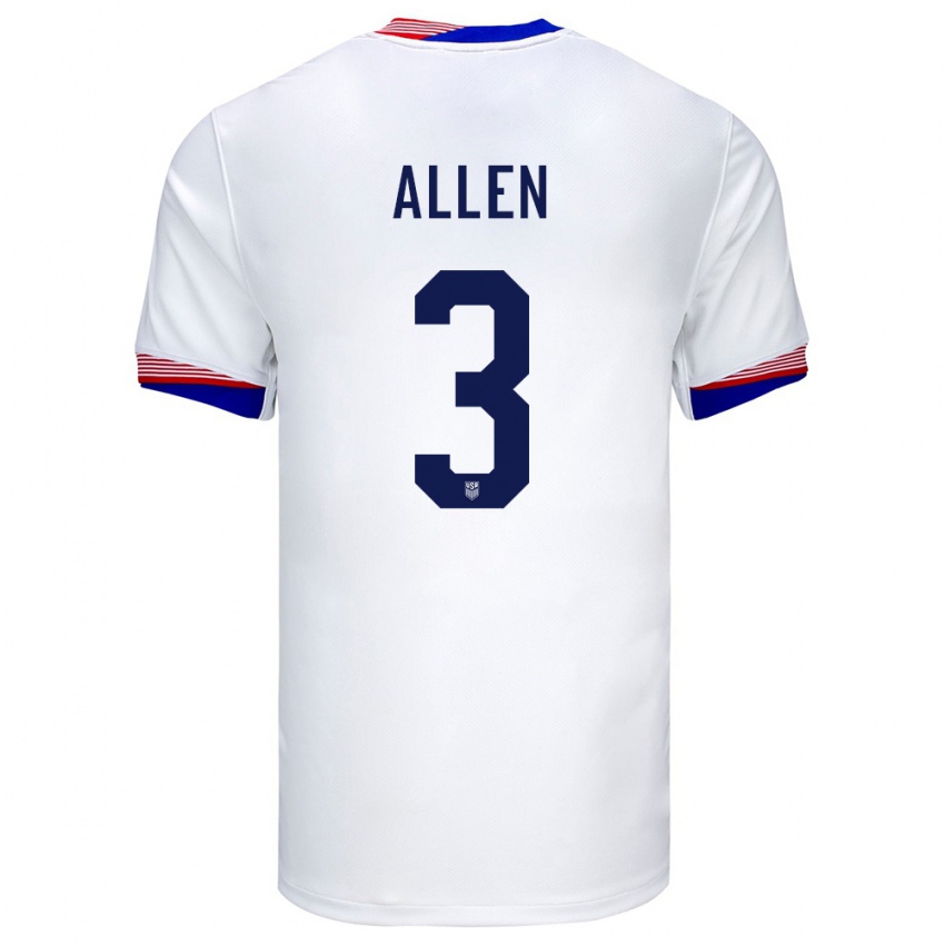 Homem Camisola Estados Unidos Noah Allen #3 Branco Principal 24-26 Camisa Brasil