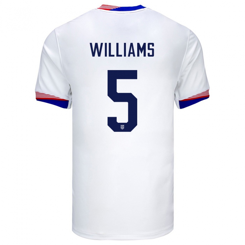 Homem Camisola Estados Unidos Thomas Williams #5 Branco Principal 24-26 Camisa Brasil