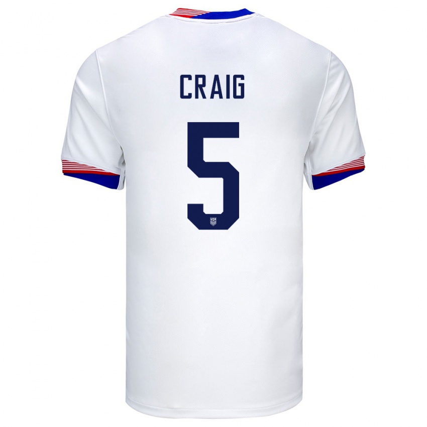 Homem Camisola Estados Unidos Brandan Craig #5 Branco Principal 24-26 Camisa Brasil