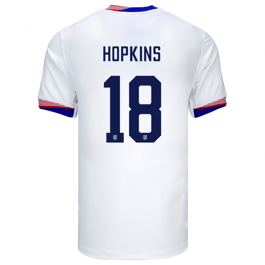 Homem Camisola Estados Unidos Jackson Hopkins #18 Branco Principal 24-26 Camisa Brasil