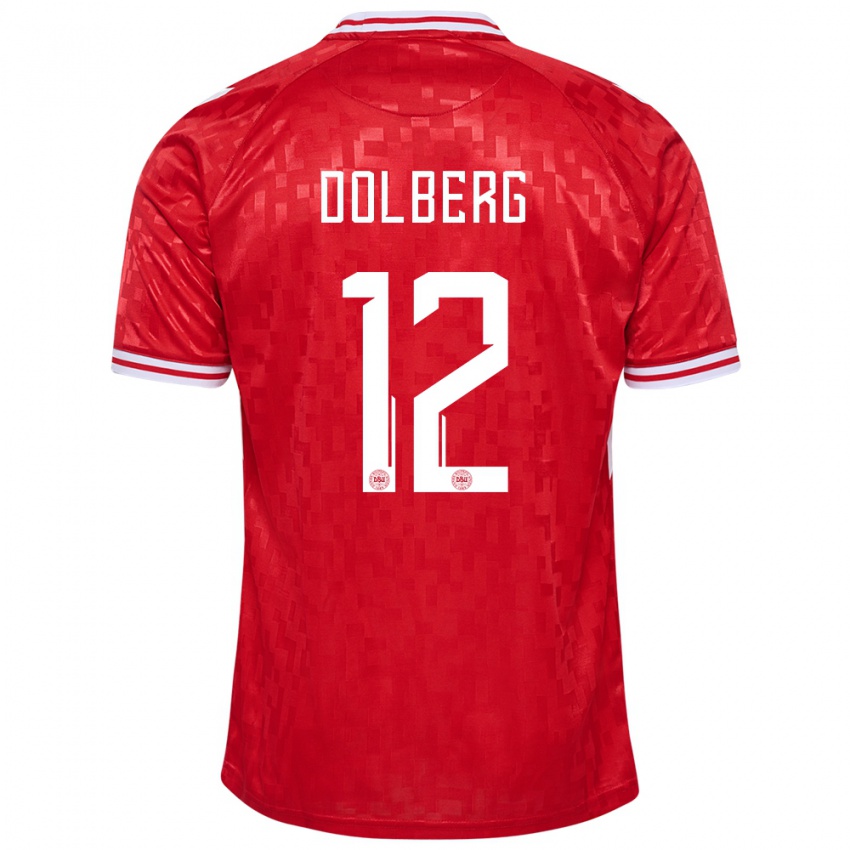 Homem Camisola Dinamarca Kasper Dolberg #12 Vermelho Principal 24-26 Camisa Brasil