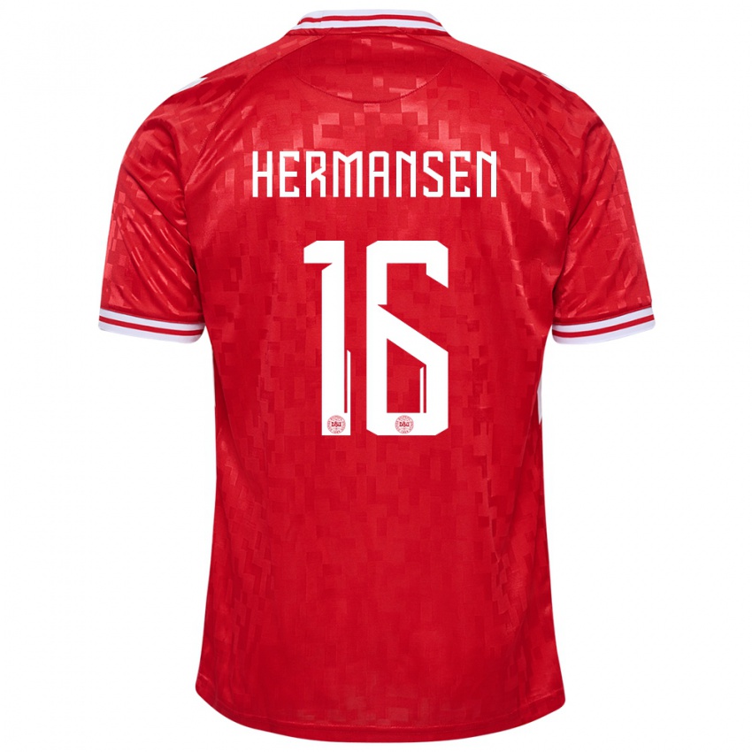 Homem Camisola Dinamarca Mads Hermansen #16 Vermelho Principal 24-26 Camisa Brasil