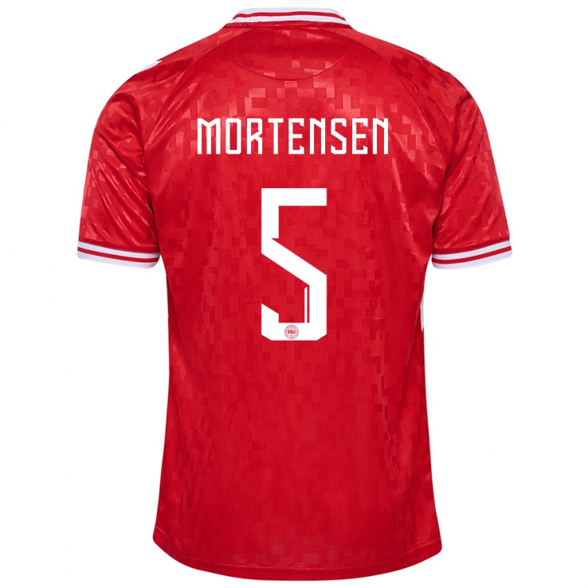 Homem Camisola Dinamarca Gustav Mortensen #5 Vermelho Principal 24-26 Camisa Brasil