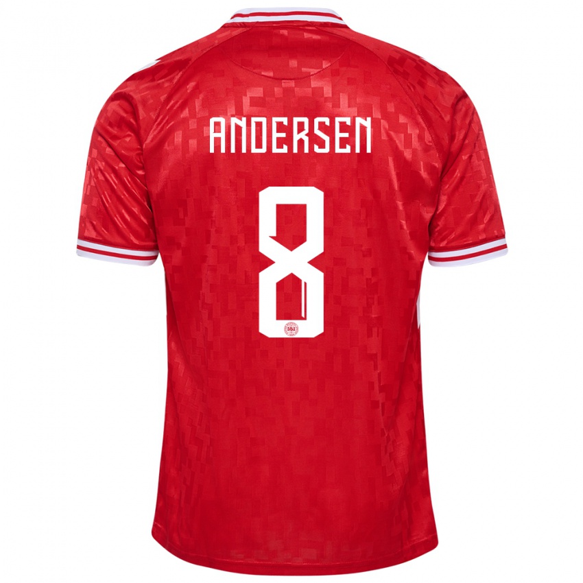 Homem Camisola Dinamarca Silas Andersen #8 Vermelho Principal 24-26 Camisa Brasil