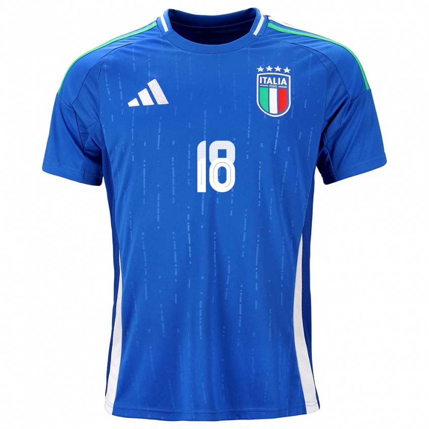 Homem Camisola Itália Nicolò Barella #18 Azul Principal 24-26 Camisa Brasil