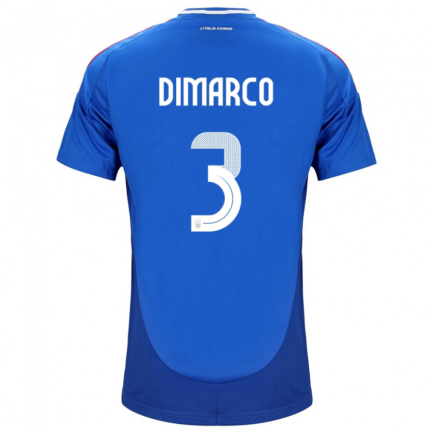 Homem Camisola Itália Federico Dimarco #3 Azul Principal 24-26 Camisa Brasil