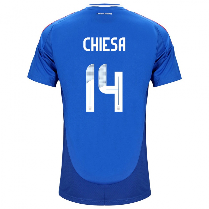 Homem Camisola Itália Federico Chiesa #14 Azul Principal 24-26 Camisa Brasil