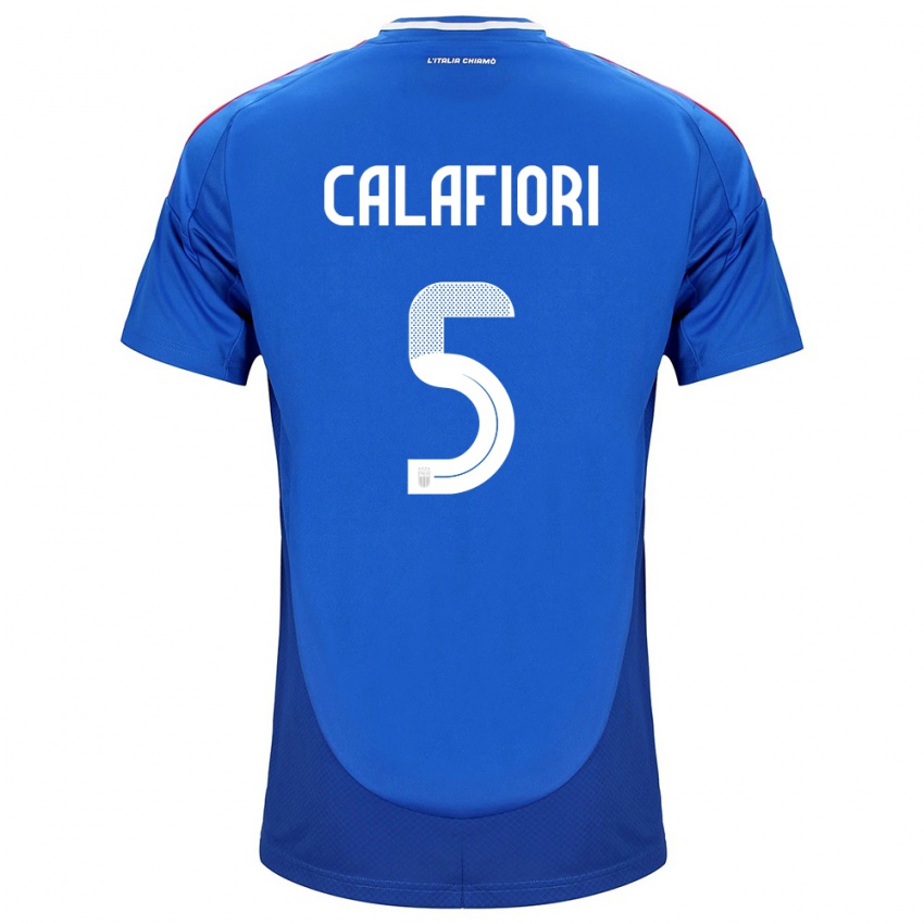 Homem Camisola Itália Riccardo Calafiori #5 Azul Principal 24-26 Camisa Brasil