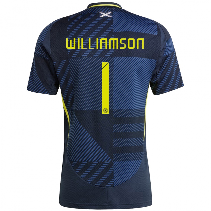 Homem Camisola Escócia Woody Williamson #1 Azul Escuro Principal 24-26 Camisa Brasil