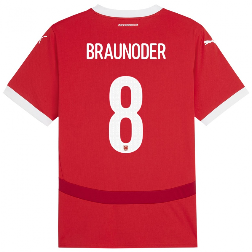 Homem Camisola Áustria Matthias Braunöder #8 Vermelho Principal 24-26 Camisa Brasil