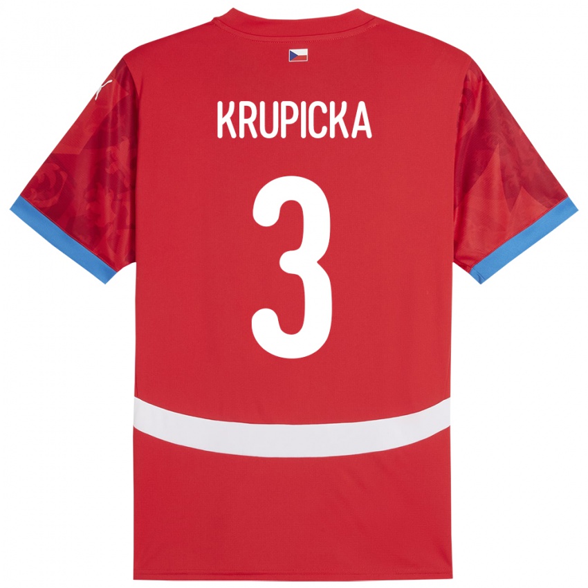 Homem Camisola República Checa David Krupicka #3 Vermelho Principal 24-26 Camisa Brasil