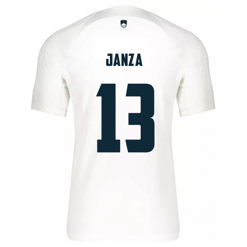 Homem Camisola Eslovênia Erik Janza #13 Branco Principal 24-26 Camisa Brasil