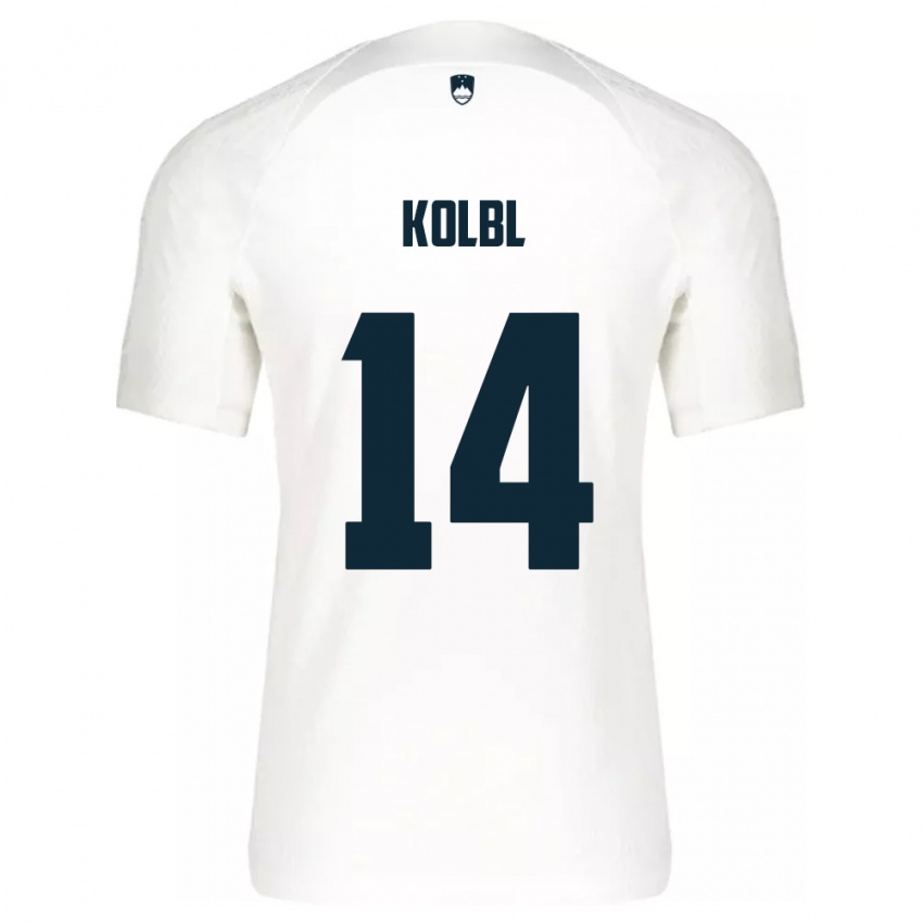 Homem Camisola Eslovênia Špela Kolbl #14 Branco Principal 24-26 Camisa Brasil