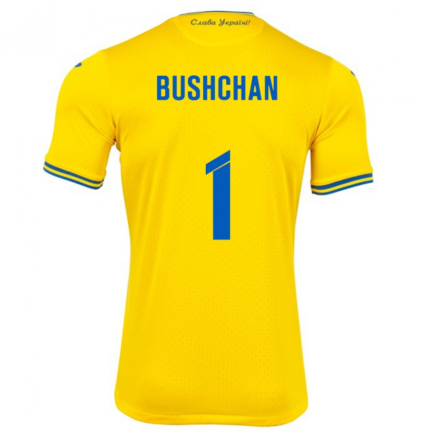 Homem Camisola Ucrânia Georgiy Bushchan #1 Amarelo Principal 24-26 Camisa Brasil