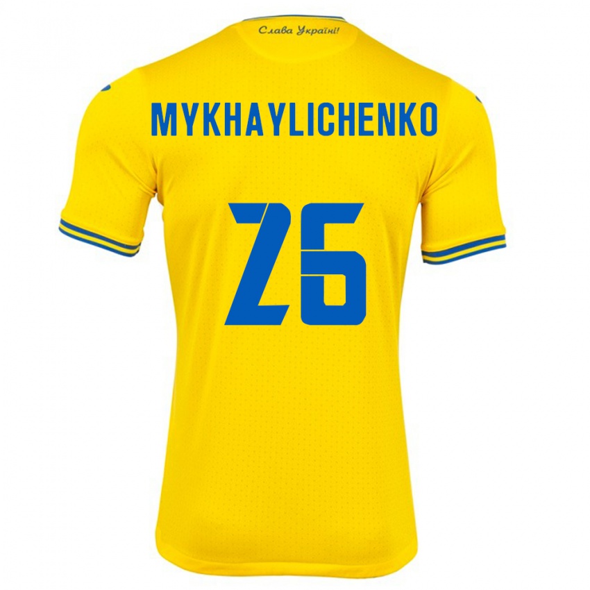 Homem Camisola Ucrânia Bogdan Mykhaylichenko #26 Amarelo Principal 24-26 Camisa Brasil