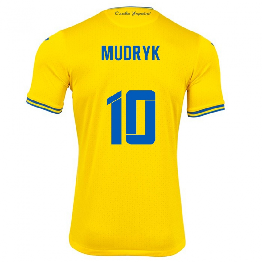 Homem Camisola Ucrânia Mykhaylo Mudryk #10 Amarelo Principal 24-26 Camisa Brasil