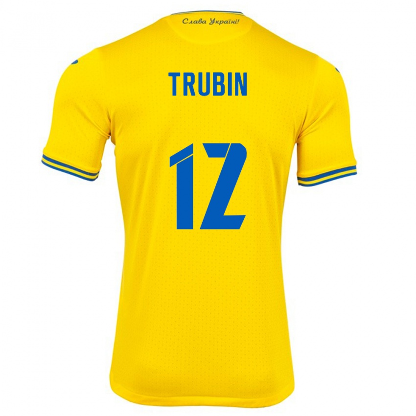 Homem Camisola Ucrânia Anatoliy Trubin #12 Amarelo Principal 24-26 Camisa Brasil