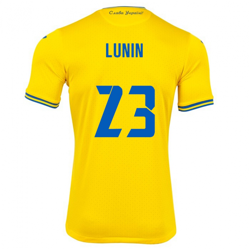 Homem Camisola Ucrânia Andriy Lunin #23 Amarelo Principal 24-26 Camisa Brasil