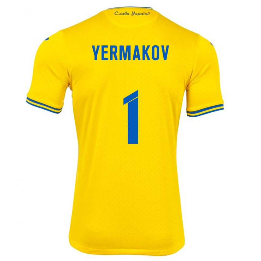 Homem Camisola Ucrânia Georgiy Yermakov #1 Amarelo Principal 24-26 Camisa Brasil